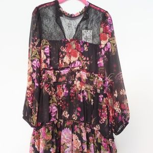 Zara Black Floral Combined Lace Dress with Ruffles